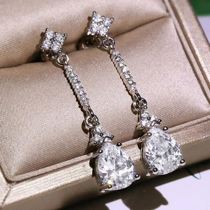Trendy Teardrop Cubic Zirconia Dangle Earrings for Women Bridal Wedding Earrings Drop Earrings