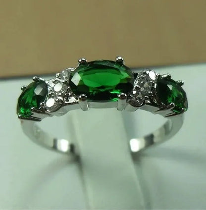 Natural 2.32CT Emerald Diamond 14K White Gold Ring Size 6-11