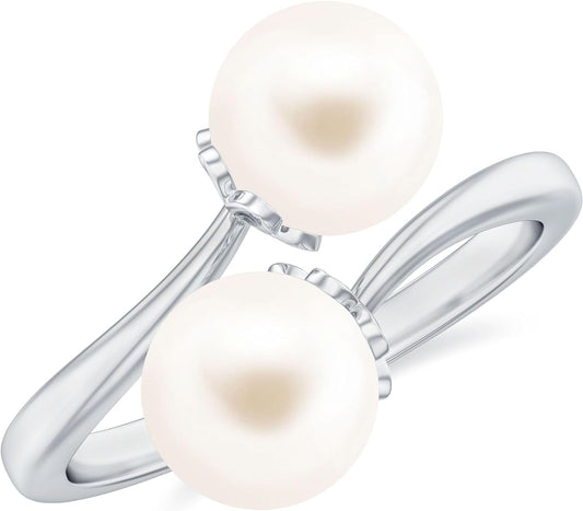 Real Freshwater Pearl Toi Et Moi Wrap Style Cocktail Ring, 7 MM, AAA Quality, June Birthstone Jewelry for Women