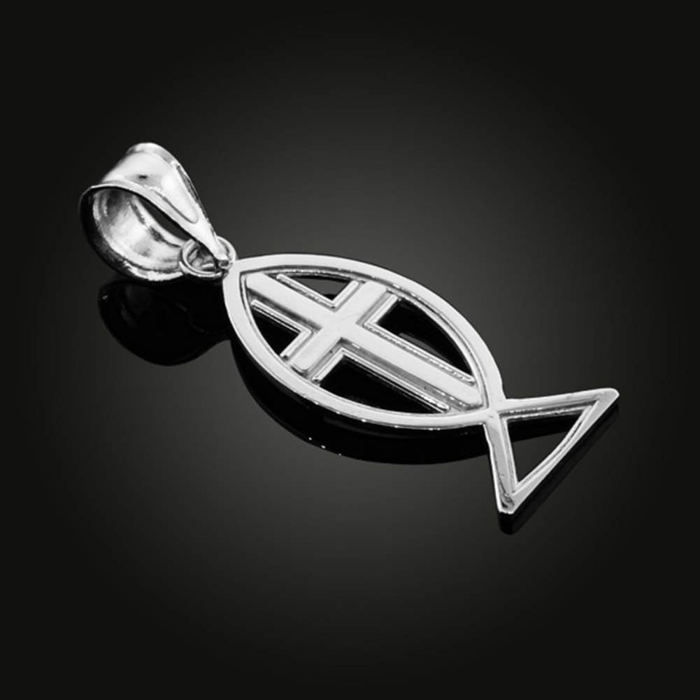 925 Sterling Silver Christian Cross Charm Ichthus Fish Pendant