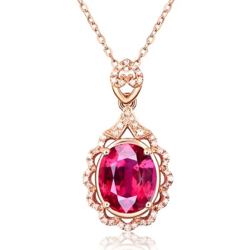 new High-end temperament  Ruby Zircon AAAs Necklace Gold-plated  Lady  Evening party Necklace