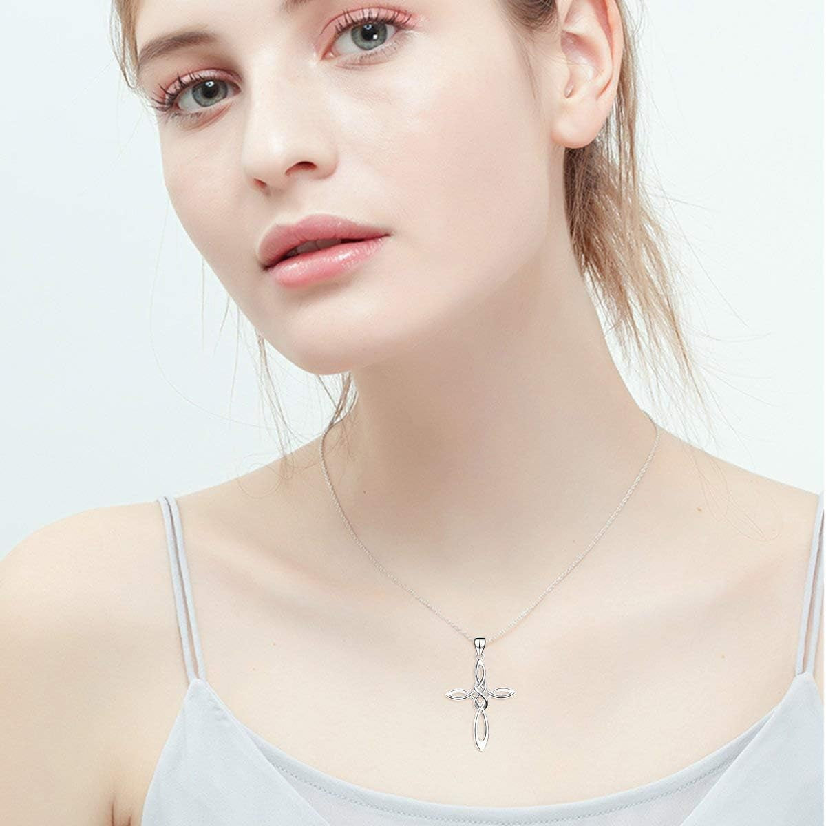 Celtic Knot Cross Necklace Sterling Silver Birthstone Polished Religious Infinity Celtics Jewelry Gifts for Women