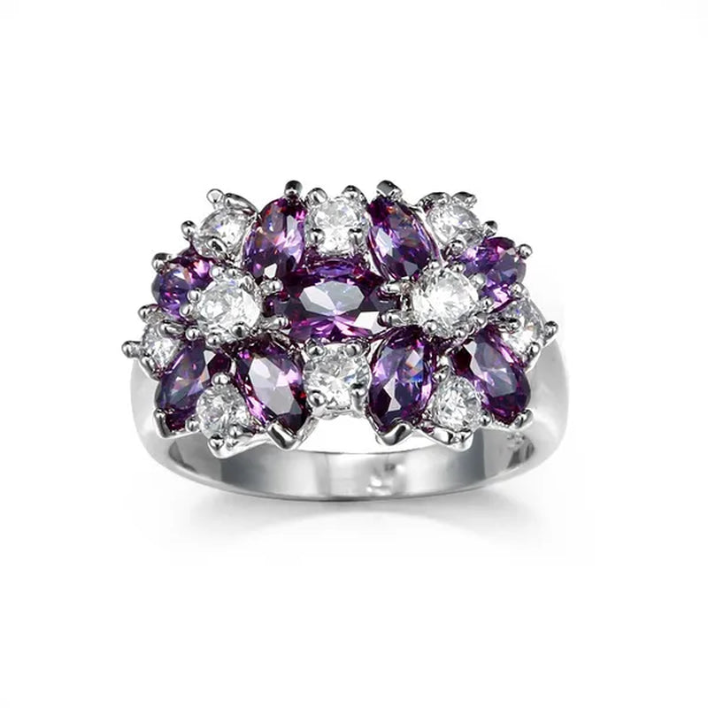 Fashion women 925 sterling  silver sapphire & white topaz gemstones Rings Size 6 7 8 9 10