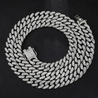 Fashion Gold Stainless Steel Hip Hop Jewelry Iced Out Diamond Thick Miami Cuban Link Chain Necklace Bracelet Watch Ring Jewelry Set