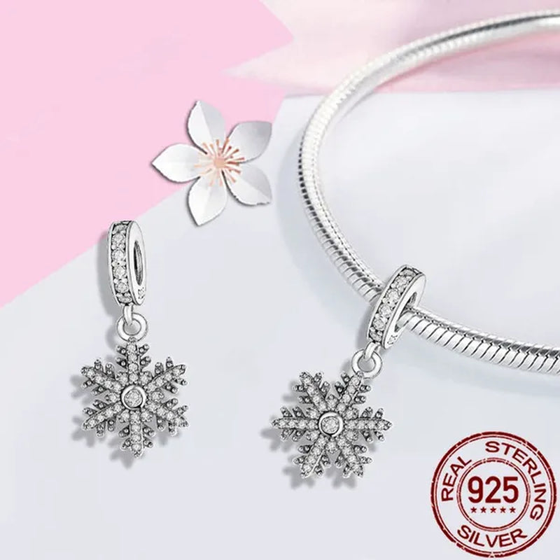 925 Sterling Silver Romantic Snowflake Pendant Charm Fit Charm Bracelets DIY for Christmas Bracelets Hot Jewelry Accessories