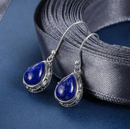 925 Sterling Silver Jewelry Water Drop Earrings for Women Natural Lapis Lazuli Earrings