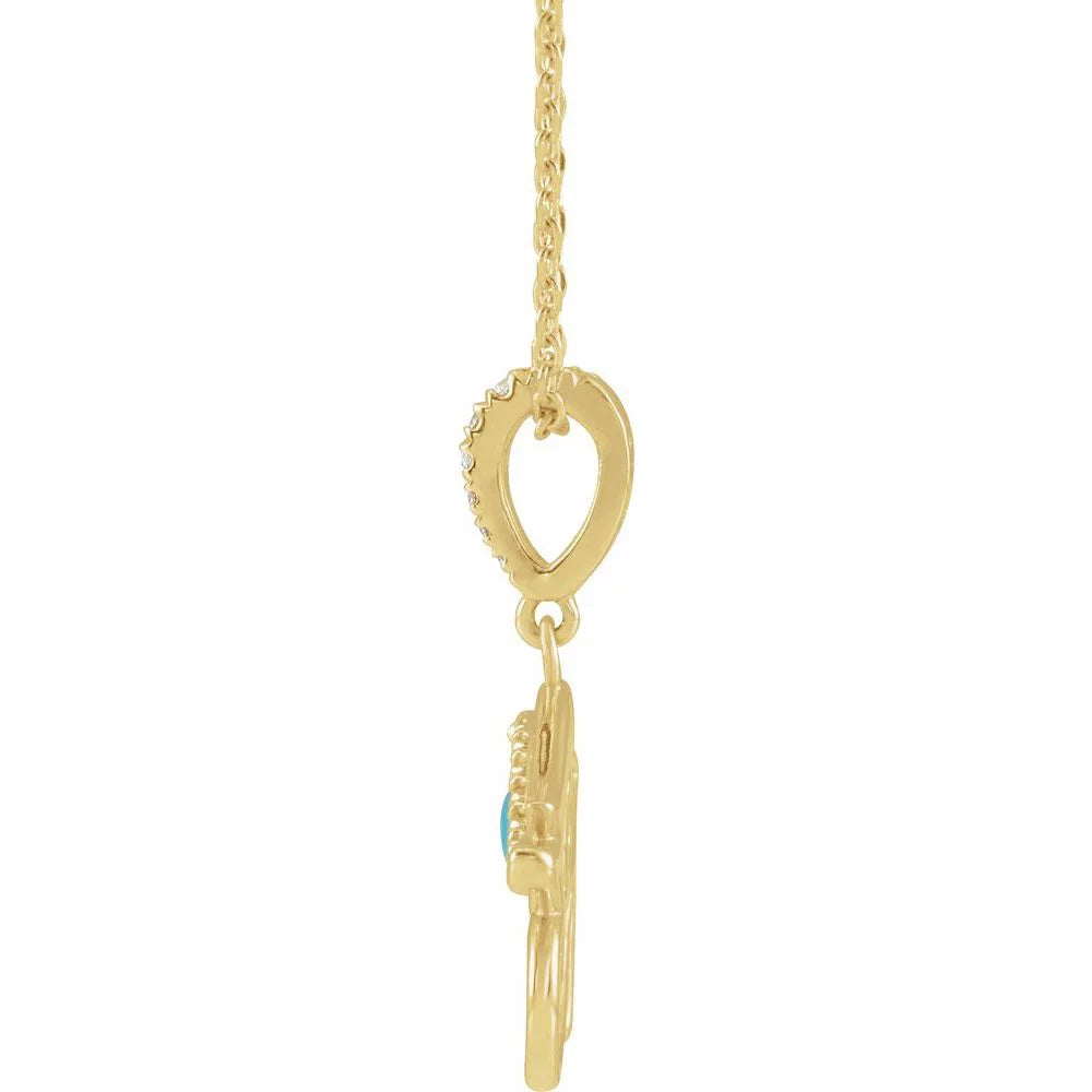 14K Yellow Gold, Turquoise & Diamond Eye of Horus Necklace, 16-18 Inch