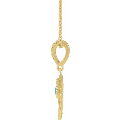 14K Yellow Gold, Turquoise & Diamond Eye of Horus Necklace, 16-18 Inch