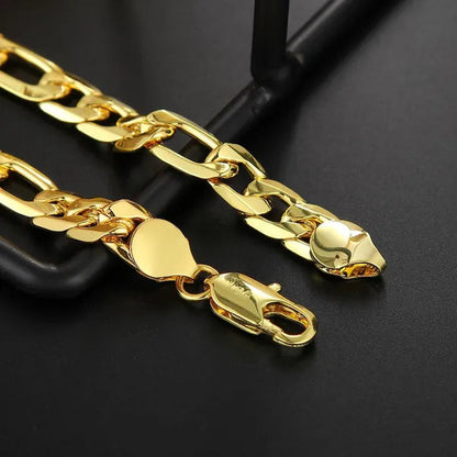925 Sterling Silver Gold Italian 8mm Solid Diamond-Cut Figaro Link Chain Bracelet for Men Jewelry