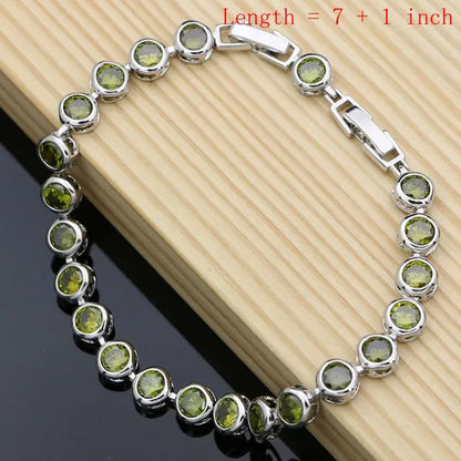 925 Sterling Silver Decoration Bridal Jewelry Olive Green Topaz Jewelry Sets for Women Fashion Earrings Turkish Jewelry