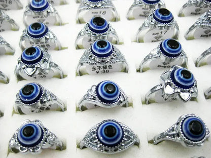 30Pcs Wholesale Jewelry Lots Evil Eye Man'S Silver Fashion Rings