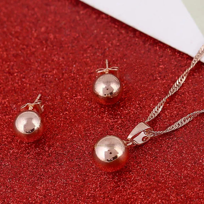 Ball Round Pendant Necklace Ball Round Earrings Jewelry 24K Gold Women Best Party Fine Jewelry