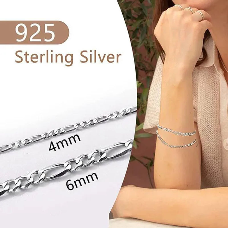 925 Sterling Silver 4/6MM Figaro Link Italian Chain Bracelets for Women Men Fashion Jewelry Christmas Gift