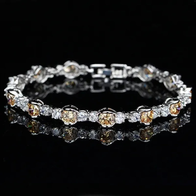 Gloriya High-Grade CZ Evening Party Jewelry For Woman Hand-inlay Round Blue Crystal Silver Plated Tennis Bracelet