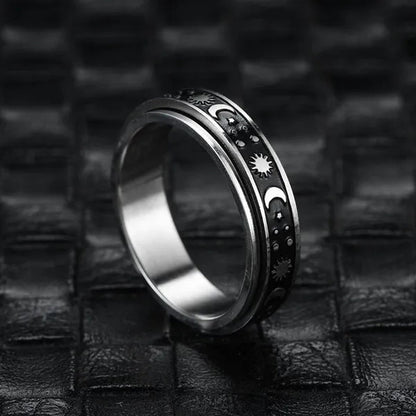 Couple Rings Rotatable Fidget Rings Stainless Steel Sun Moon Star Dot Waves Cat Pattern Spinner Ring Jewelry Gift for Women Men Boyfriend Girlfriend