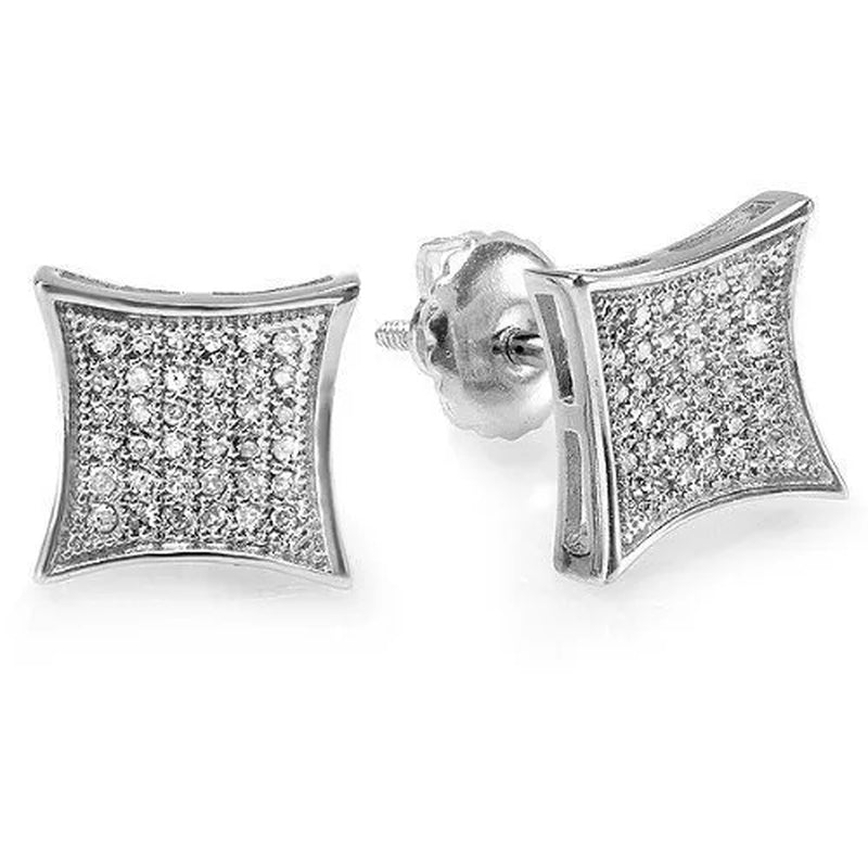 WKLP2014  36 Diamonds Kite Shape Unisex 's Hip Hop Iced Stud Earrings Silver and Gold Square Earring