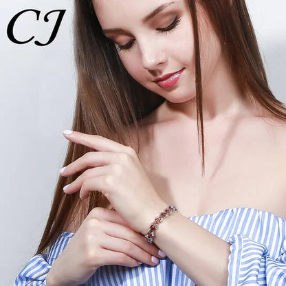 CANDICE New Trendy Sterling Silver Hand Bangle Jewelry Noble Rectangle Purple Crystal Women Tennis Bracelets With White Zirconia