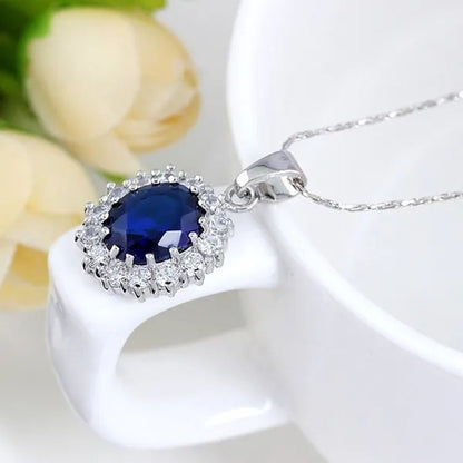 Fashion Silver Filled Blue Sapphire Crystal Christmas Jewelry Sets Snowflake Necklace Earrings