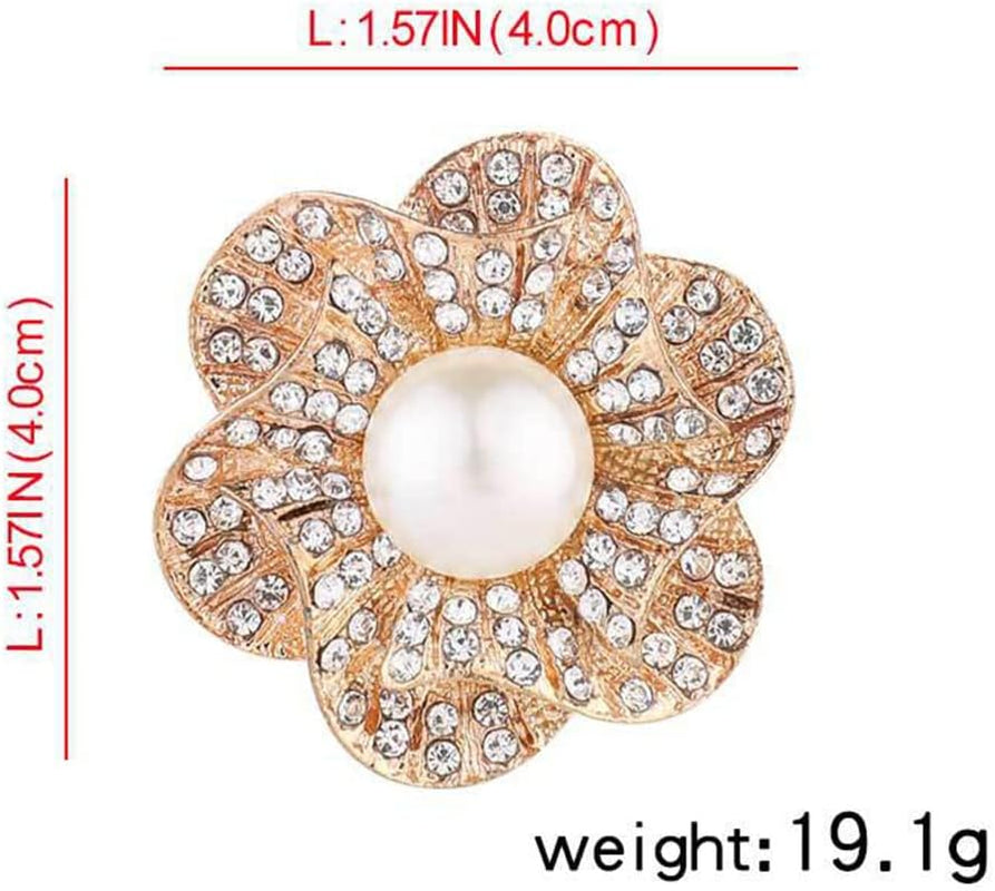 Chamvino 4PCS Pearl Rhinestone Brooch Flower Diamond Pin Wedding Jewelry Suit Collar Pin Silk Scarf Buckle Collar Pin Silk Scarf Buckle Double Use for Girls Women