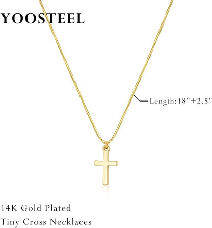 Valentines Gifts for Her Teen Girls Kids - Valentines Day Cross Necklace Dainty 14K-Gold-Plated Cross Pendant Necklaces Simple Tiny Necklace Christian Religious Easter Jewelry Gift for Teenage Girl Women