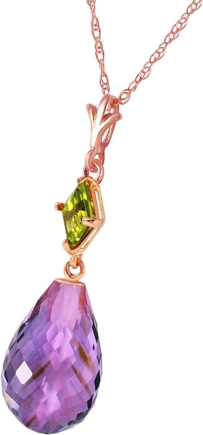 5.5 Carat 14K Solid Rose Gold Necklace with Natural Peridot and Natural Amethyst Pendant