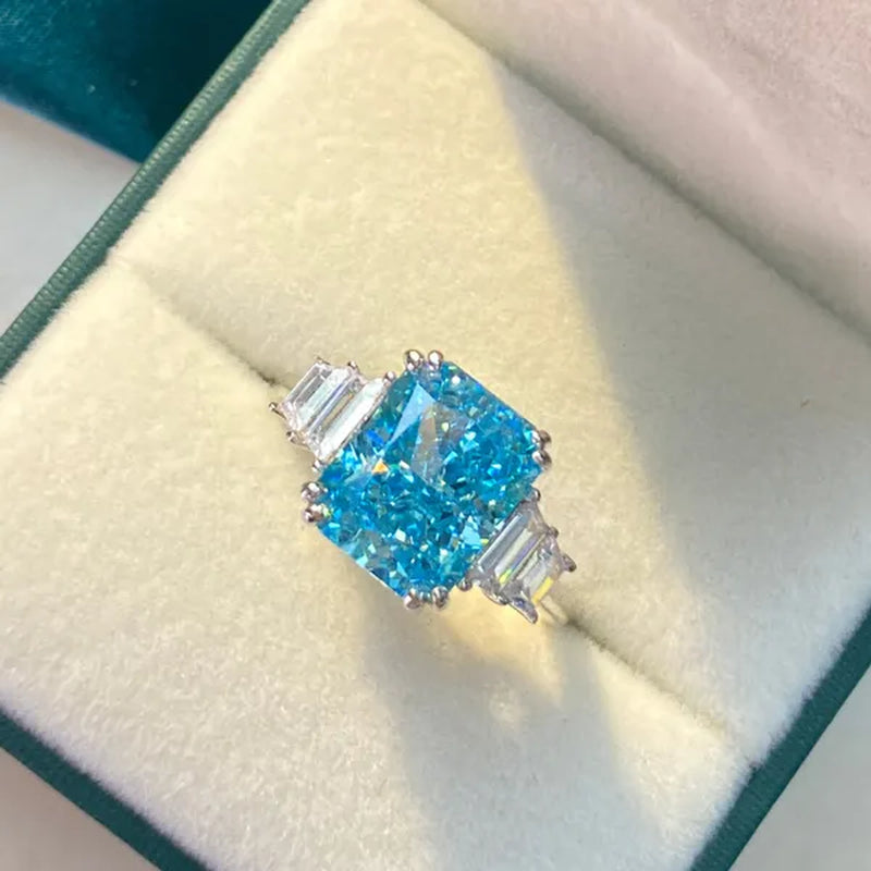 Luxury Fashion Square Blue Stone Zircon Engagement Ring Romantic Bridal Wedding Band Rings Anniversary Gift Promise Jewelry Anillo De Compromiso