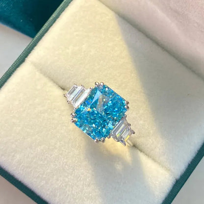 Luxury Fashion Square Blue Stone Zircon Engagement Ring Romantic Bridal Wedding Band Rings Anniversary Gift Promise Jewelry Anillo De Compromiso