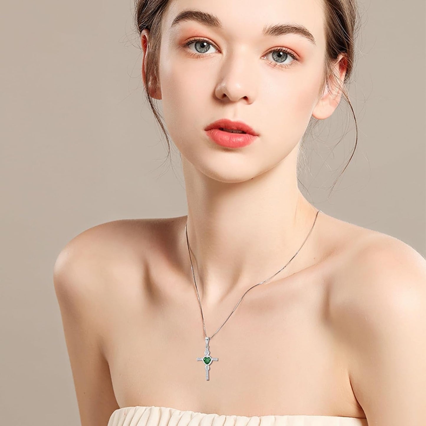 Cross Infinity Necklace 925 Sterling Silver Heart Birthstone Pendant Jewelry Christian Gift for Women Her