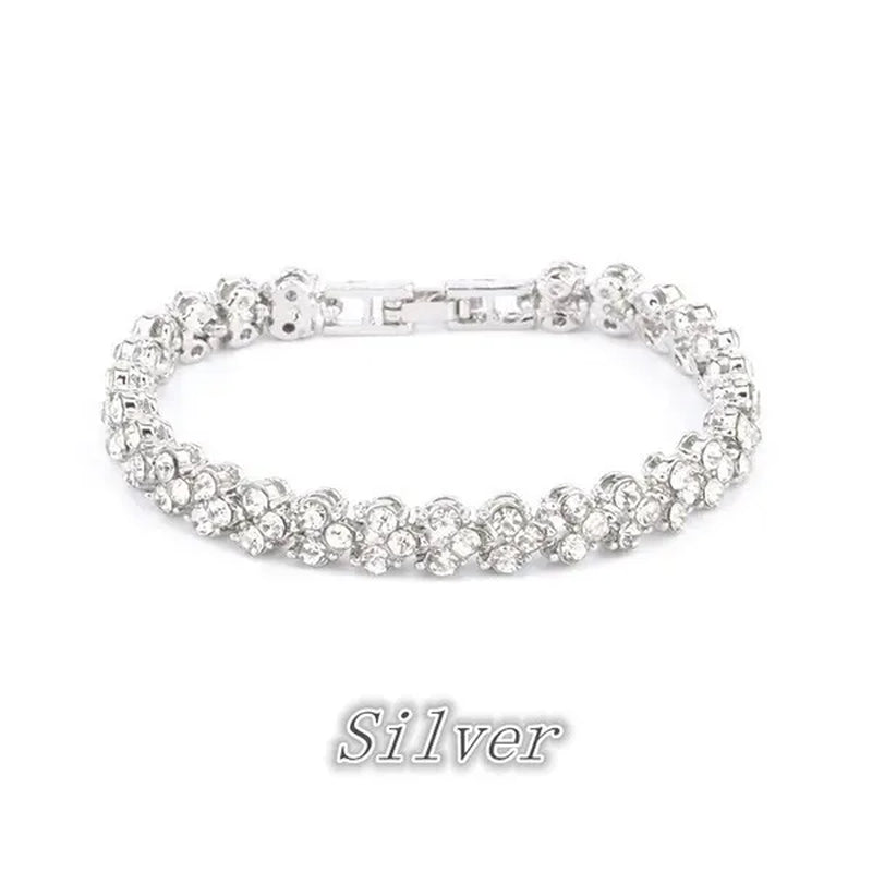 European and American Fashion Roman Style Women'S Zircon Bracelet Shiny Zircon Wedding Engagement Bracelet Valentine'S Day Anniversary Gift Birthday Party Jewelry