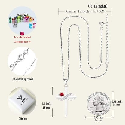 Infinity Cross Necklace Sterling Silver Crucifix Pendant Heart Birthstone Criss Jewelry for Women