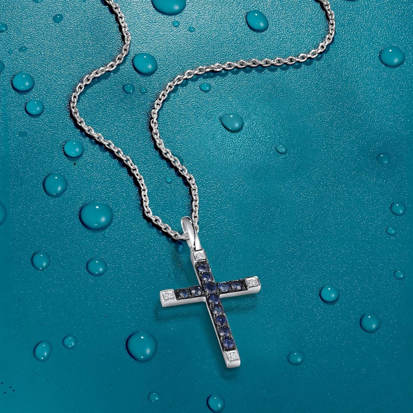 10K Solid Gold Gemstone Genuine Diamond Dainty Cross Pendant without Chain for Women
