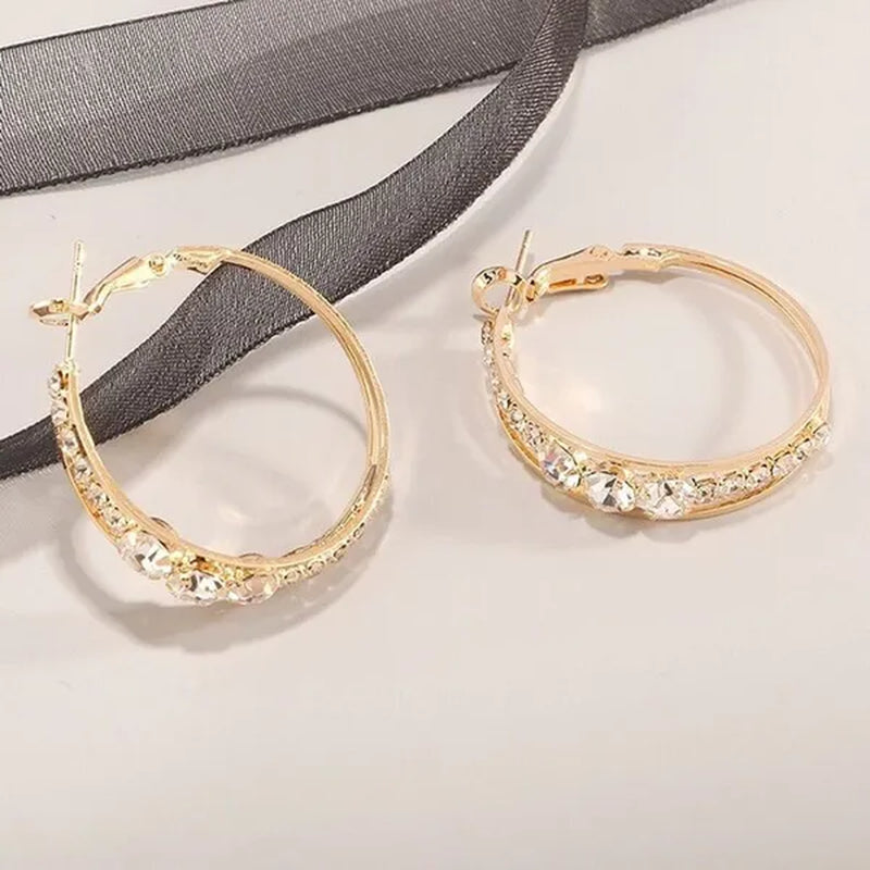 Exquisite Women's 18K Gold Rhinestone Inlaid Big Diamond Hoop Hoop Earrings European and American Fashion Earrings