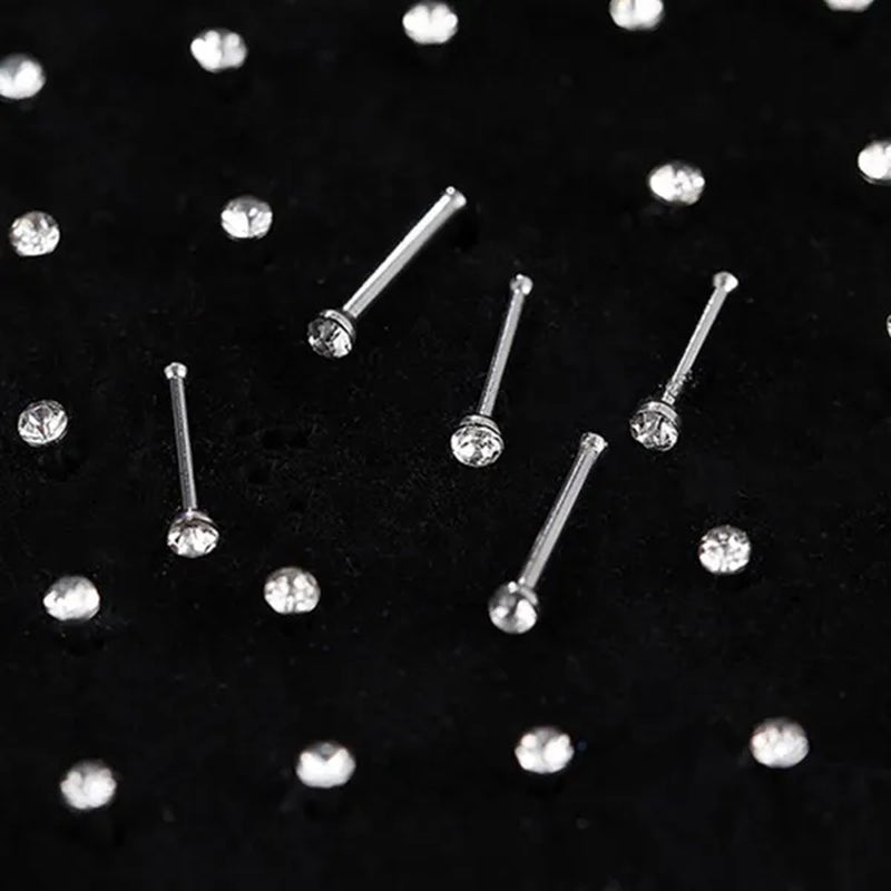 New Fashion Stainless Steel CZ Crystal Straight Shape Diamond Rhinestone Nose Ring Body Piercing Stud Jewelry Bone 20 Gauge for Women Girls 2 Types