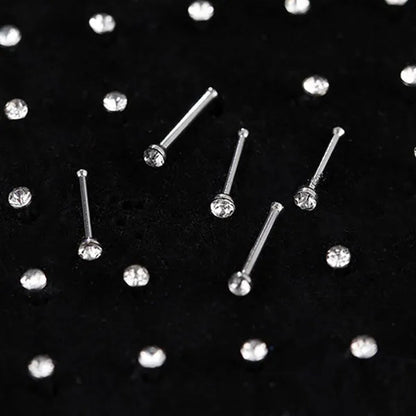 New Fashion Stainless Steel CZ Crystal Straight Shape Diamond Rhinestone Nose Ring Body Piercing Stud Jewelry Bone 20 Gauge for Women Girls 2 Types