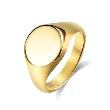 Simple Plain High Polish Flat Round Signet Stamp Ring for Women Men 316L Stainless Steel Punk Rock Cool Rings Comfort Fit Band Size 7-12 Silver / Black / Gold / Rose Gold