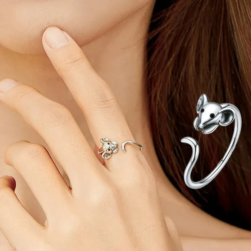 2020 Animal Rat Open Ring 925 Sterling Silver Cute Little Mouse Adjustable Ring for Women Fashion Jewelry