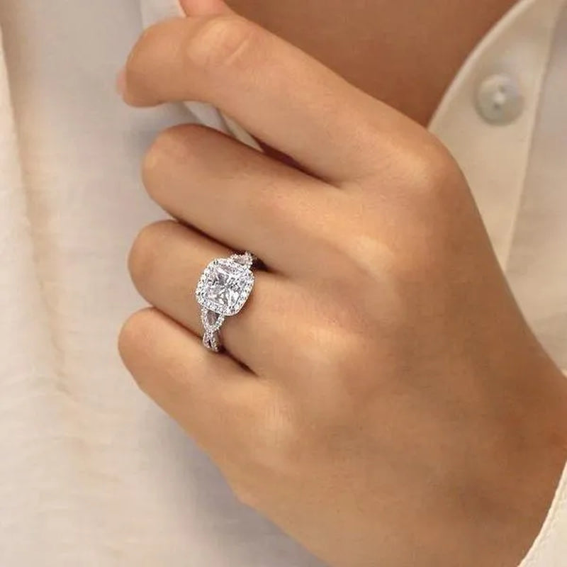 Luxury Jewelry Accessories White Gold 925 Sterling Silver Rings for Women Natural Gemstone Rings White Sapphire Princess Ring Romantic Wedding Band Bride Engagement Diamond Ring Jewelry Valentine's Day Gift