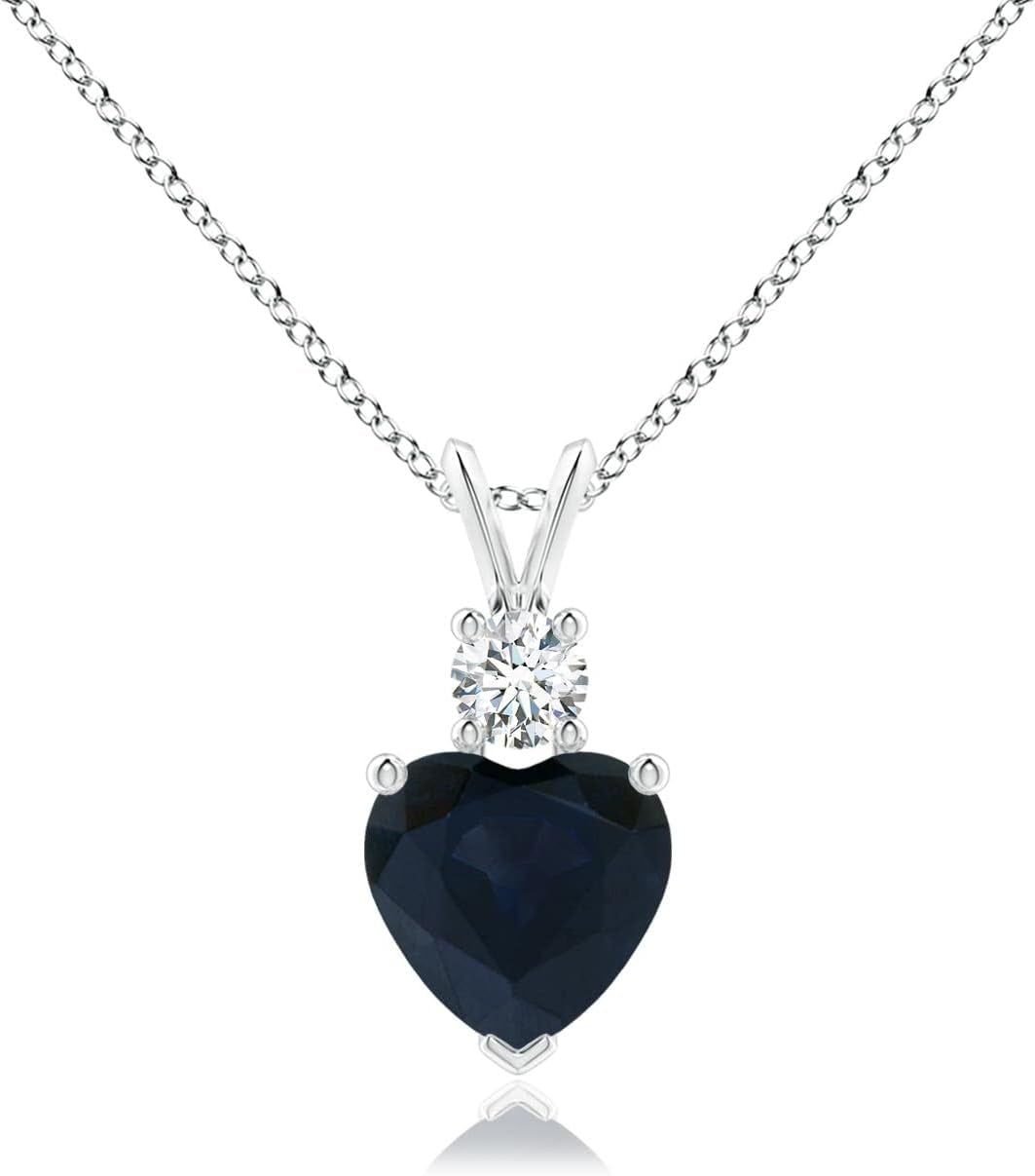 Natural Blue Sapphire Heart Shaped Pendant Necklace in 14K Solid Gold for Women, Girls with 18" Chain | September Birthstone Jewelry Gift for Her |