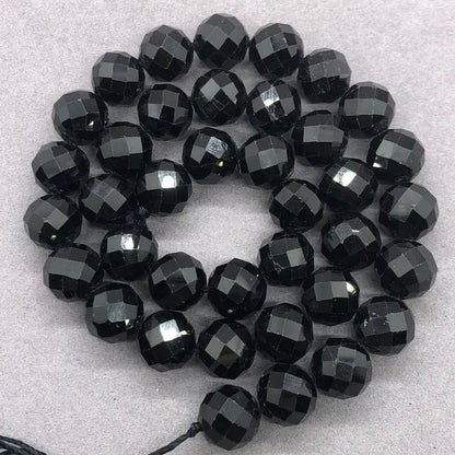 Black Tourmaline Beads 6-10mm Faceted Natural Stone Cut Gem Geometry DIY