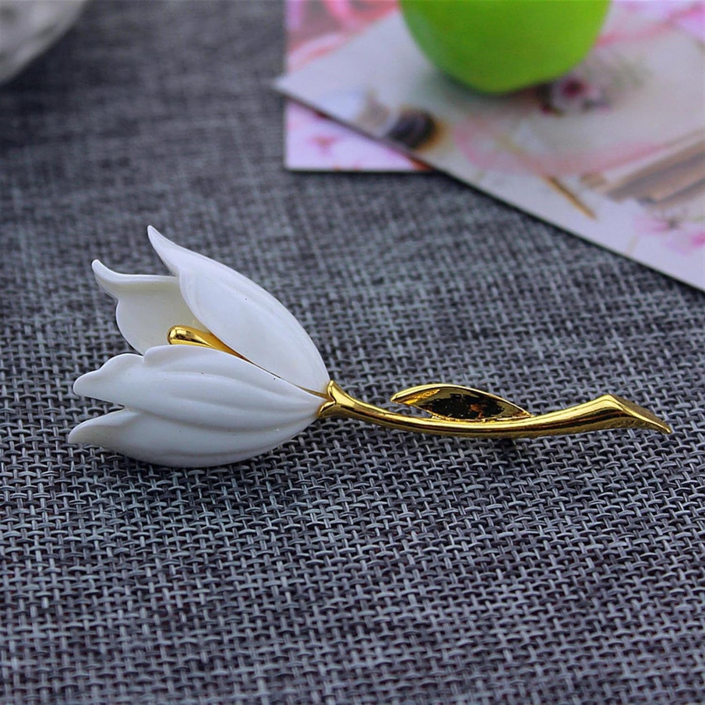 Travet White Gold Tulip Flower Brooch Pin Large Tulip Lapel Pin for Sweater Coat