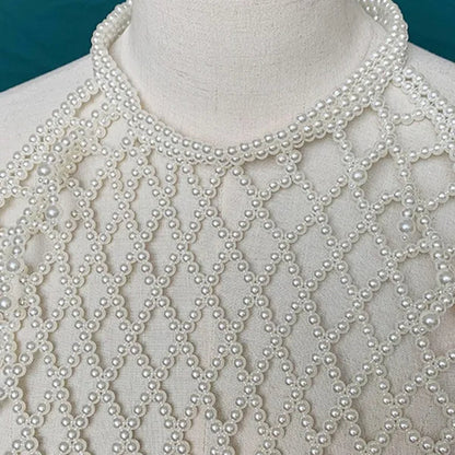 1pcs Women Blouse Elegant Faux Pearl Necklace Collar Detachable Beaded False Collars Apparel DIY Craft COC