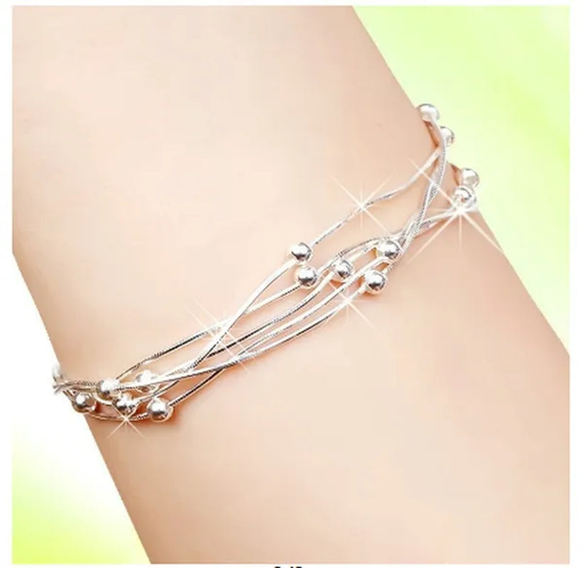 925 Sterling Silver Five Layers Beads Charm Barcelet Jewelry for Women Wedding Charm Ankle Bracelet Chains Bangle Jewelry
