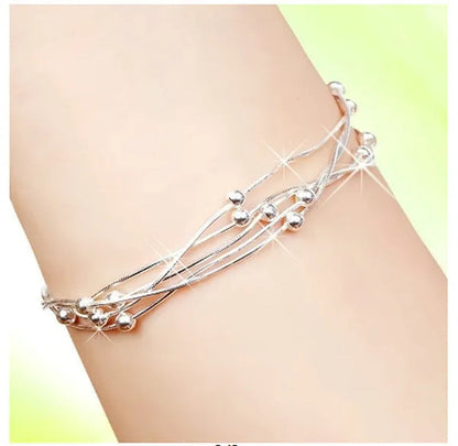 925 Sterling Silver Five Layers Beads Charm Barcelet Jewelry for Women Wedding Charm Ankle Bracelet Chains Bangle Jewelry
