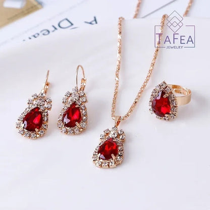 4 Pieces / Set Luxury Necklace Set Engagement Ring Earrings Pendant Beautiful Rose Gold Wedding Jewelry Set