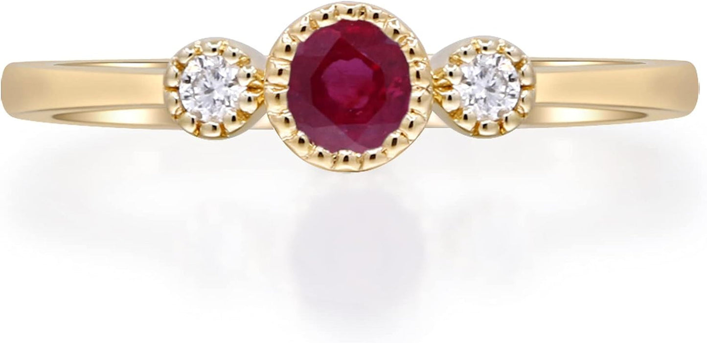10K Yellow Gold Mozambique Genuine Ruby Ring with Diamonds for Women | Ethically, Authentically & Organically Sourced (Round) Shaped Ruby Hand-Crafted Jewelry for Her | Ruby Ring for Women