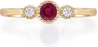 10K Yellow Gold Mozambique Ruby & Diamond Ring for Women - Ethically Sourced, Halo Setting, 0.33 Carat Ruby, 0.14 Carat Diamonds