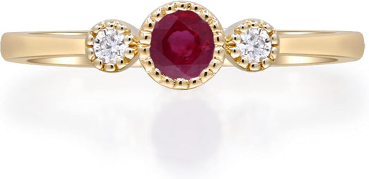10K Yellow Gold Mozambique Ruby & Diamond Ring for Women - Ethically Sourced, Halo Setting, 0.33 Carat Ruby, 0.14 Carat Diamonds
