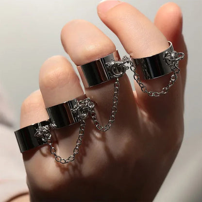 New Punk Hip-Hop Multi-layer Ring for Women Men Hand Finger Chain Adjustable Rings Party Jewelry