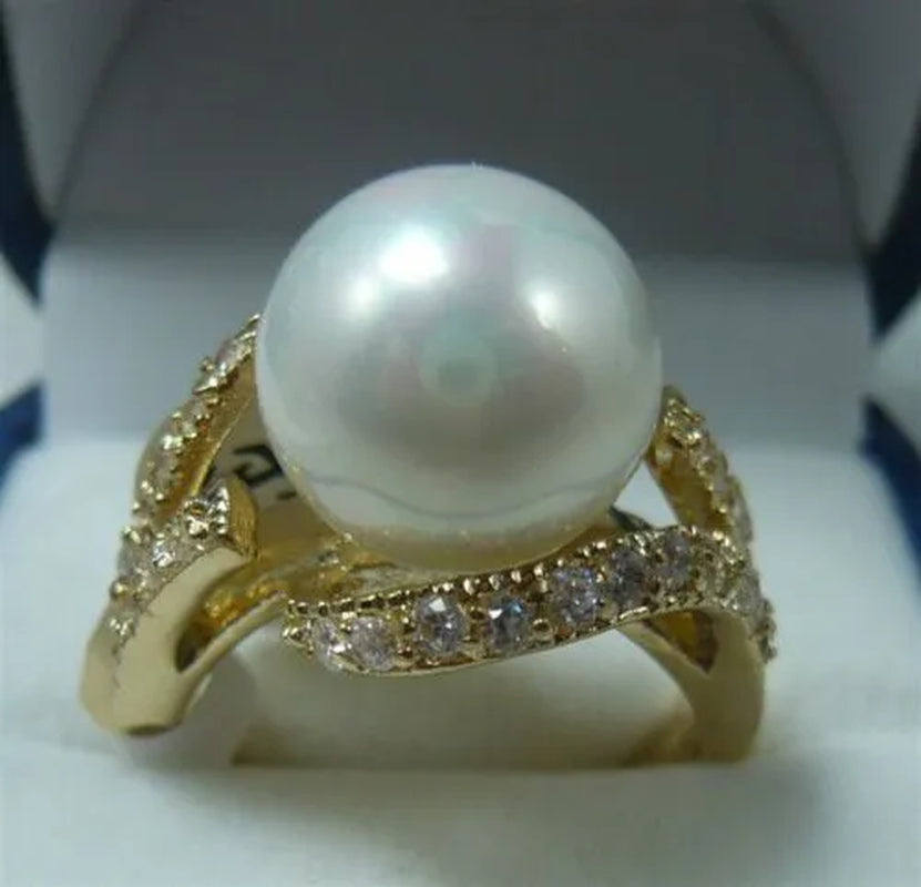 Fashion Women's 12mm South Sea Shell Pearl Jewelry Ring Size 6 7 8 9 k04