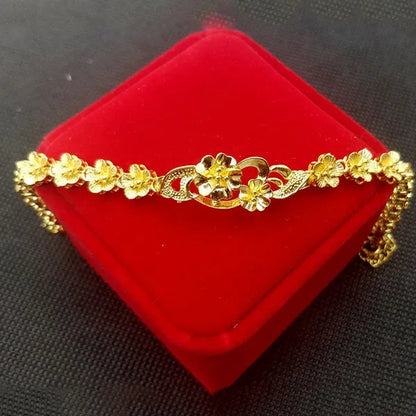 24K Pure Gold Women Bracelet Set Exquisite Flower Design Bracelet Gift Set